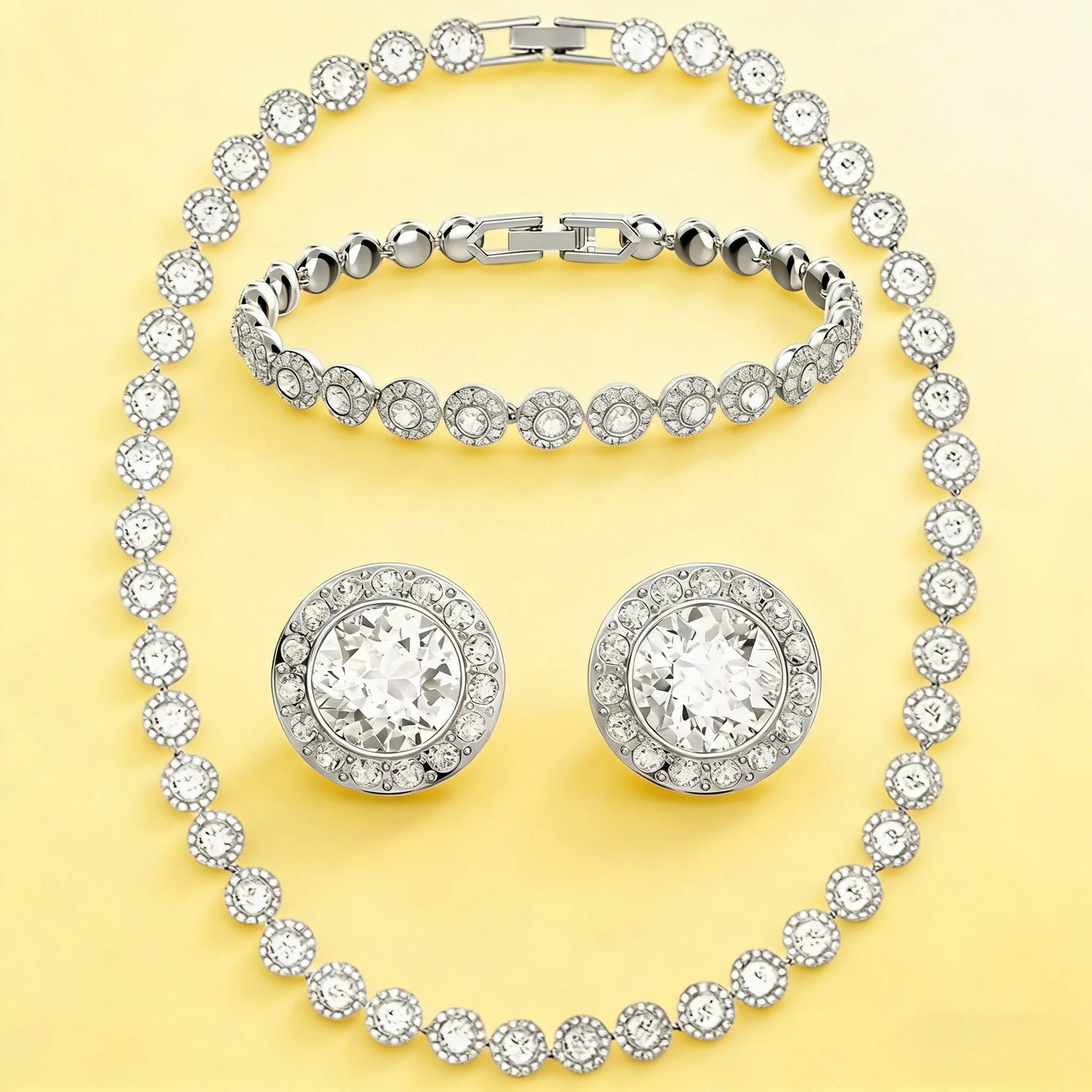 2026 High Quality Women's Classic Happiness Diamond Round Crystal Necklace Set S925 Silver Beautiful Angel Series Jewelry Set - Lotus Diamond