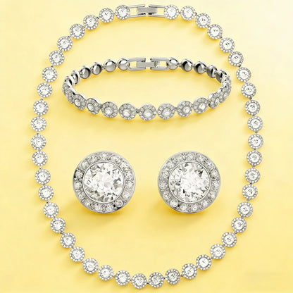 2026 High Quality Women's Classic Happiness Diamond Round Crystal Necklace Set S925 Silver Beautiful Angel Series Jewelry Set - Lotus Diamond