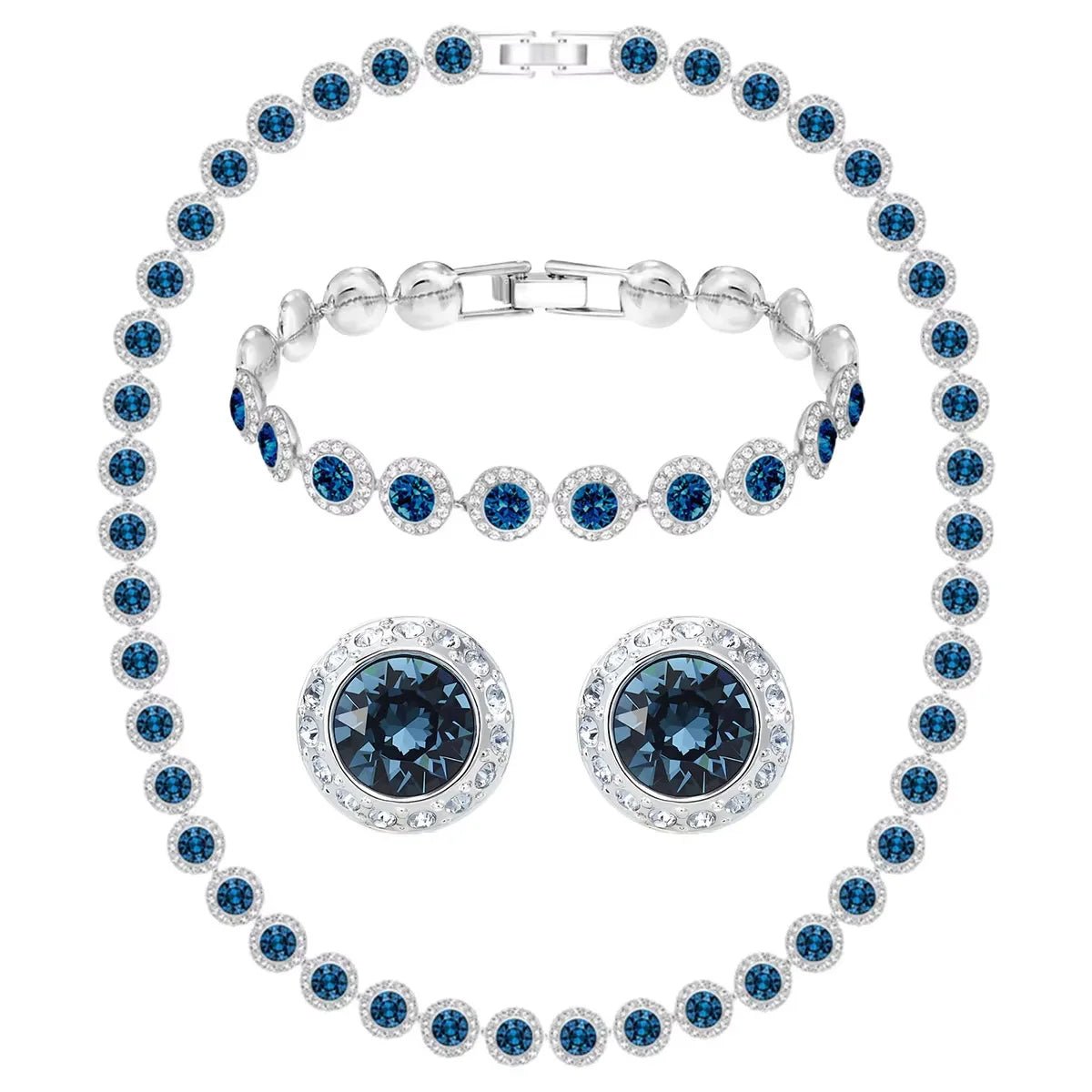 2026 High Quality Women's Classic Happiness Diamond Round Crystal Necklace Set S925 Silver Beautiful Angel Series Jewelry Set - Lotus Diamond