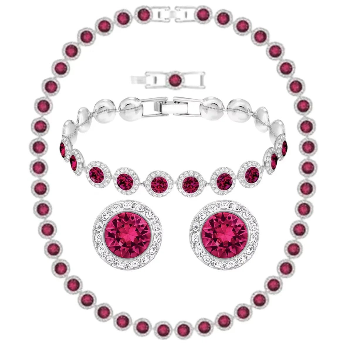 2026 High Quality Women's Classic Happiness Diamond Round Crystal Necklace Set S925 Silver Beautiful Angel Series Jewelry Set - Lotus Diamond