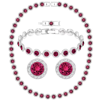 2026 High Quality Women's Classic Happiness Diamond Round Crystal Necklace Set S925 Silver Beautiful Angel Series Jewelry Set - Lotus Diamond