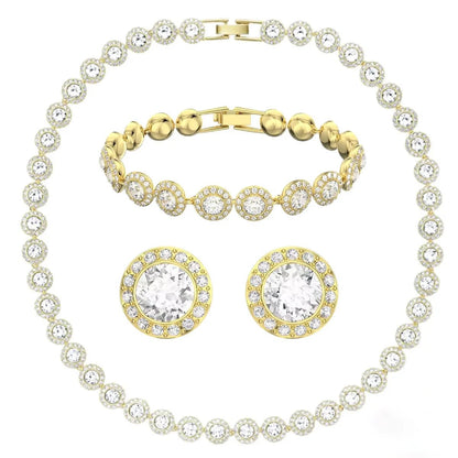 2026 High Quality Women's Classic Happiness Diamond Round Crystal Necklace Set S925 Silver Beautiful Angel Series Jewelry Set - Lotus Diamond