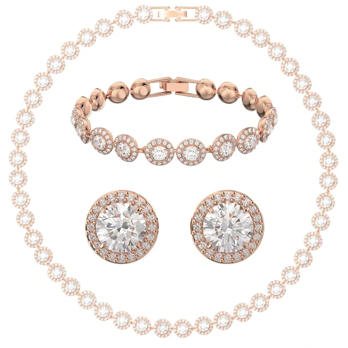 2026 High Quality Women's Classic Happiness Diamond Round Crystal Necklace Set S925 Silver Beautiful Angel Series Jewelry Set - Lotus Diamond
