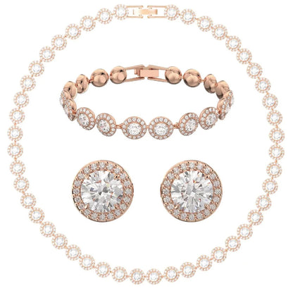 2026 High Quality Women's Classic Happiness Diamond Round Crystal Necklace Set S925 Silver Beautiful Angel Series Jewelry Set - Lotus Diamond