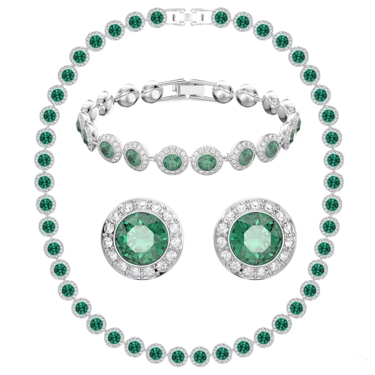 2026 High Quality Women's Classic Happiness Diamond Round Crystal Necklace Set S925 Silver Beautiful Angel Series Jewelry Set - Lotus Diamond