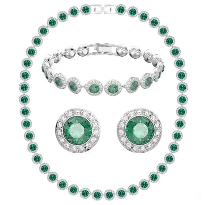 2026 High Quality Women's Classic Happiness Diamond Round Crystal Necklace Set S925 Silver Beautiful Angel Series Jewelry Set - Lotus Diamond