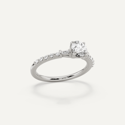 2/3 ctw Round Diamond Baguette Sides Side Stone Engagement Ring - Lotus Diamond