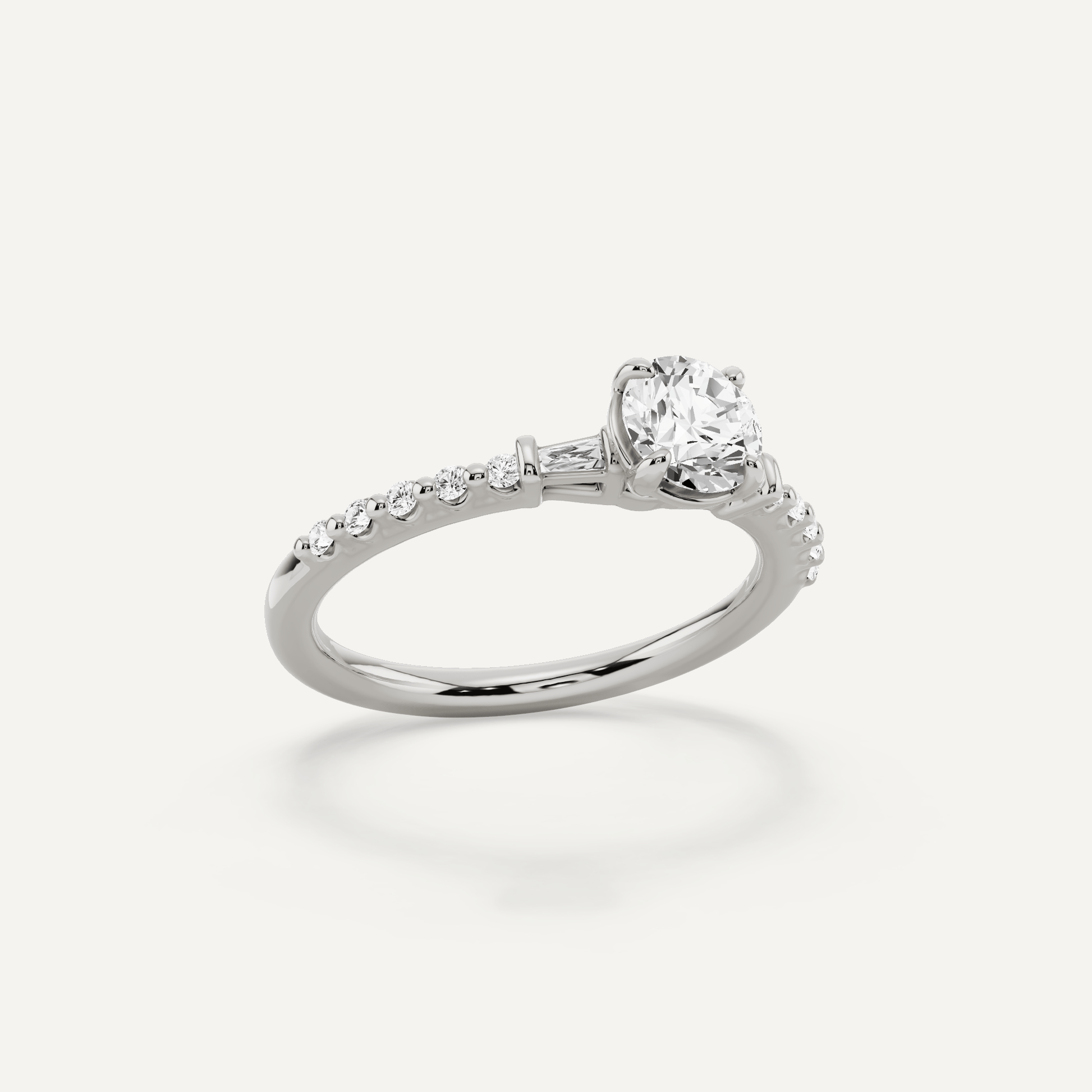 2/3 ctw Round Diamond Baguette Sides Side Stone Engagement Ring - Lotus Diamond