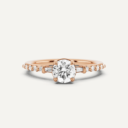 2/3 ctw Round Diamond Baguette Sides Side Stone Engagement Ring - Lotus Diamond