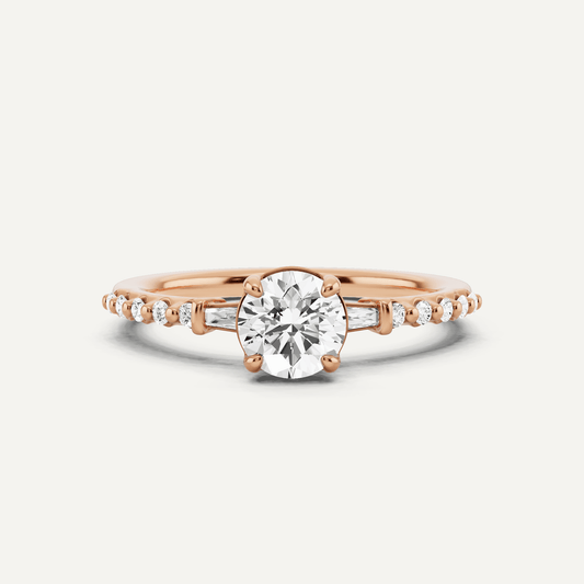 2/3 ctw Round Diamond Baguette Sides Side Stone Engagement Ring - Lotus Diamond