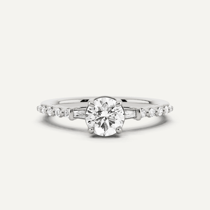 2/3 ctw Round Diamond Baguette Sides Side Stone Engagement Ring - Lotus Diamond