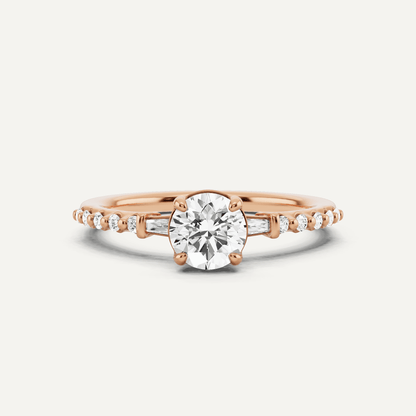 2/3 ctw Round Diamond Baguette Sides Side Stone Engagement Ring - Lotus Diamond