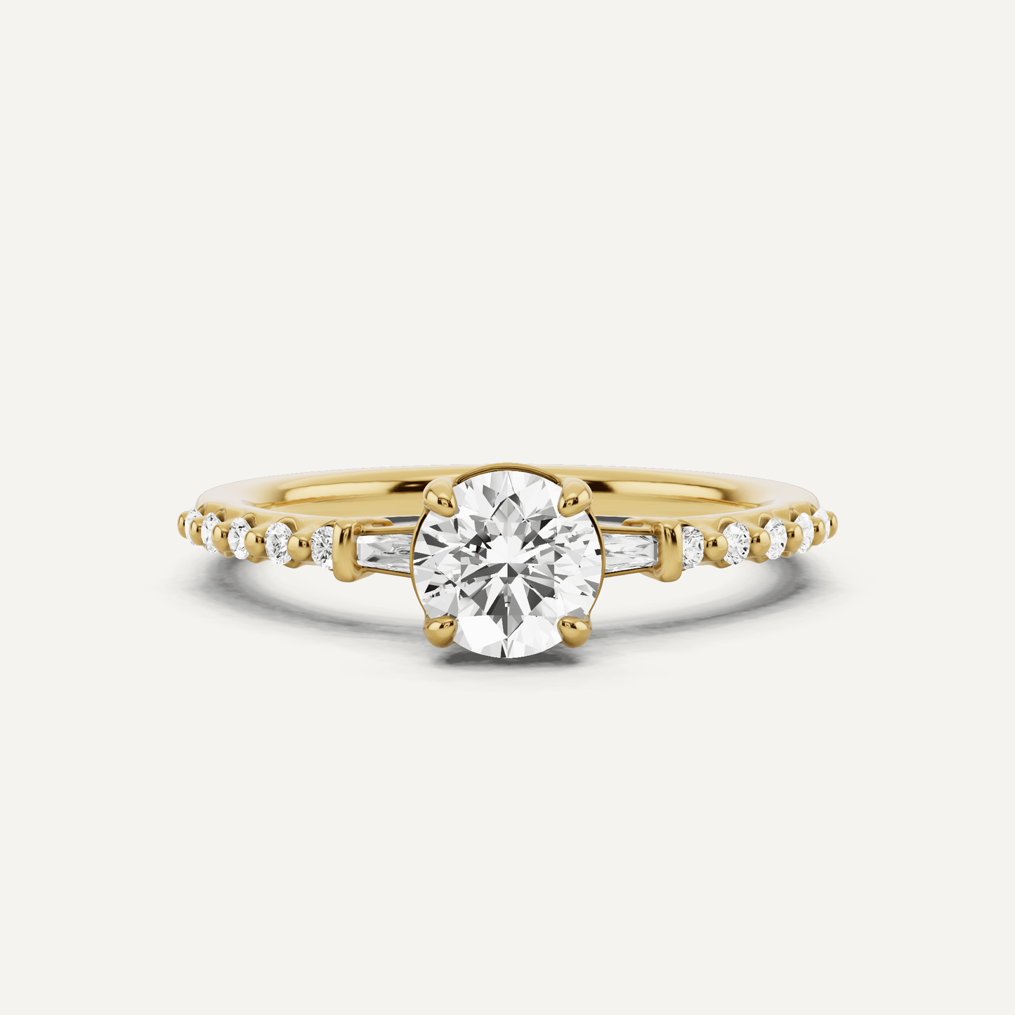 2/3 ctw Round Diamond Baguette Sides Side Stone Engagement Ring - Lotus Diamond