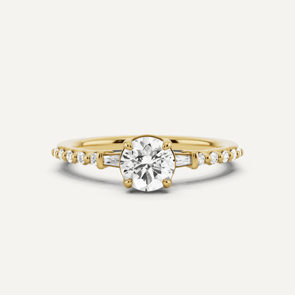 2/3 ctw Round Diamond Baguette Sides Side Stone Engagement Ring - Lotus Diamond