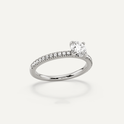 2/3 ctw Round Diamond Classic Pave Side Stone Engagement Ring - Lotus Diamond
