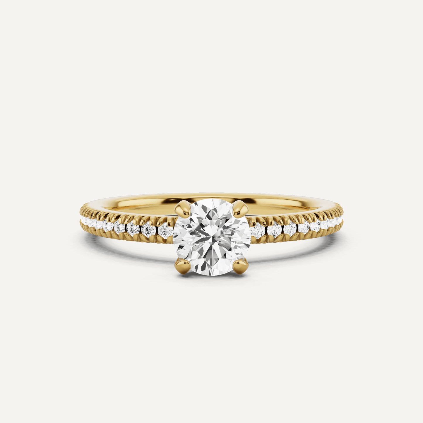2/3 ctw Round Diamond Classic Pave Side Stone Engagement Ring - Lotus Diamond
