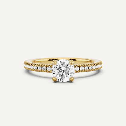 2/3 ctw Round Diamond Classic Pave Side Stone Engagement Ring - Lotus Diamond