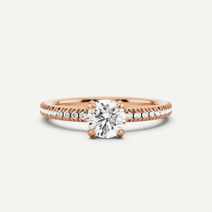 2/3 ctw Round Diamond Classic Pave Side Stone Engagement Ring - Lotus Diamond