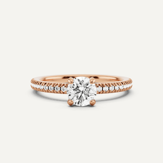2/3 ctw Round Diamond Classic Pave Side Stone Engagement Ring - Lotus Diamond