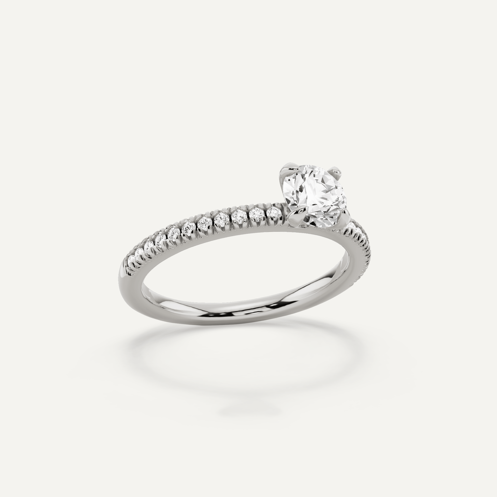 2/3 ctw Round Diamond Classic Pave Side Stone Engagement Ring - Lotus Diamond