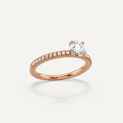 2/3 ctw Round Diamond Classic Pave Side Stone Engagement Ring - Lotus Diamond