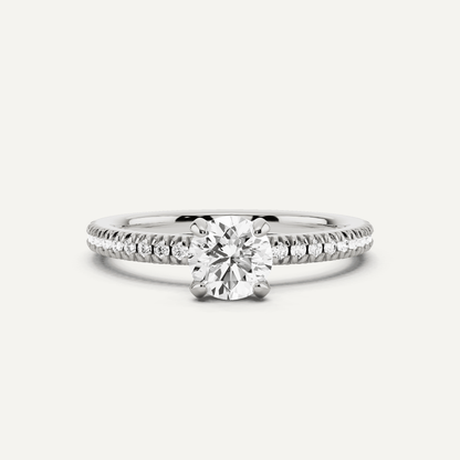 2/3 ctw Round Diamond Classic Pave Side Stone Engagement Ring - Lotus Diamond