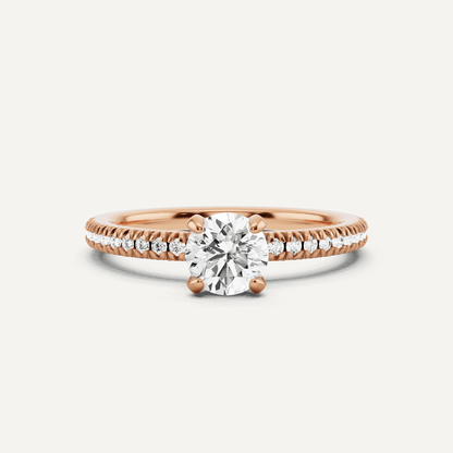 2/3 ctw Round Diamond Classic Pave Side Stone Engagement Ring - Lotus Diamond