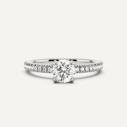 2/3 ctw Round Diamond Classic Pave Side Stone Engagement Ring - Lotus Diamond