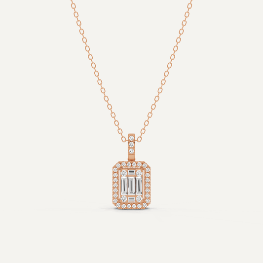 2/5 ctw Baguette Diamond Halo Fashion Pendant - Lotus Diamond