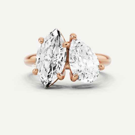 3 ctw Marquise and Pear Diamond Two - Stone Engagement Ring - Lotus Diamond
