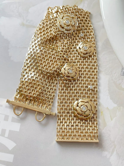 Luxurious and Elegant Chanel-style Camellia Wide Bracelet