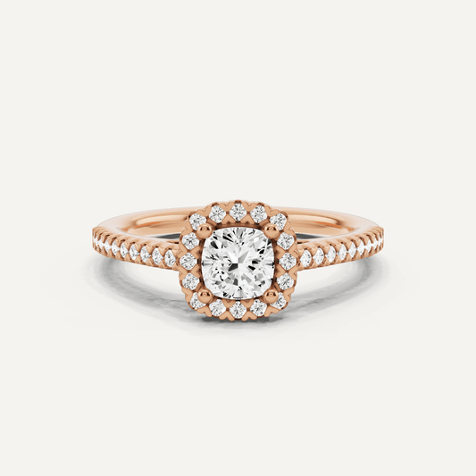 3/4 ctw Cushion Diamond Pave Halo Engagement Ring - Lotus Diamond
