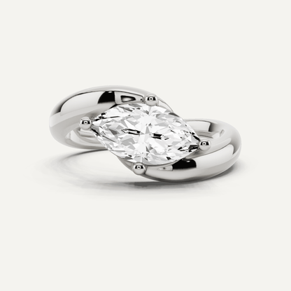 3/4 ctw Marquise Diamond East - West Solitaire Engagement Ring - Lotus Diamond
