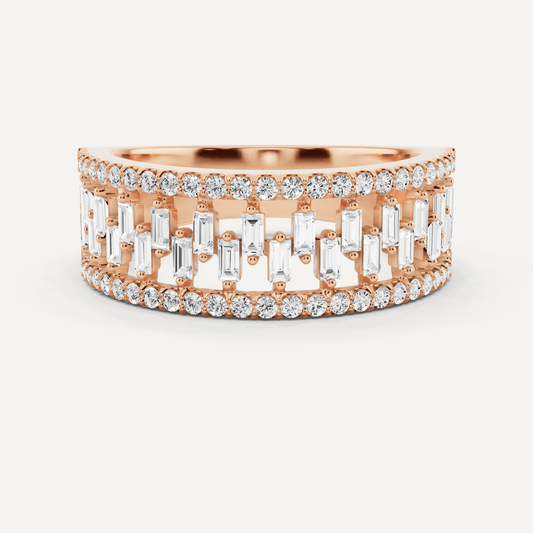 3/4 ctw Round and Baguette Diamond Bridge Wedding Band - Lotus Diamond