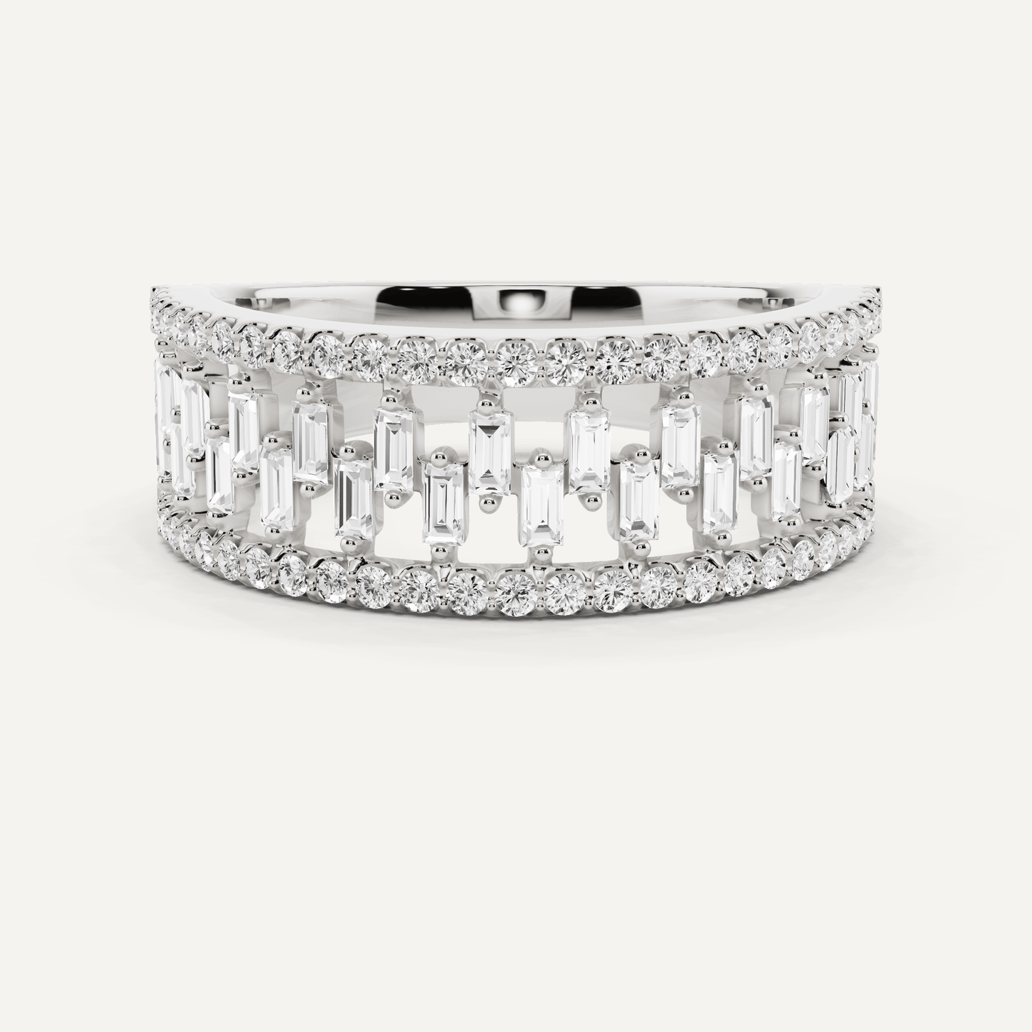 3/4 ctw Round and Baguette Diamond Bridge Wedding Band - Lotus Diamond
