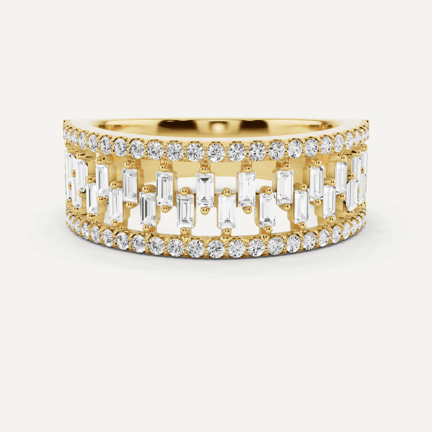 3/4 ctw Round and Baguette Diamond Bridge Wedding Band - Lotus Diamond