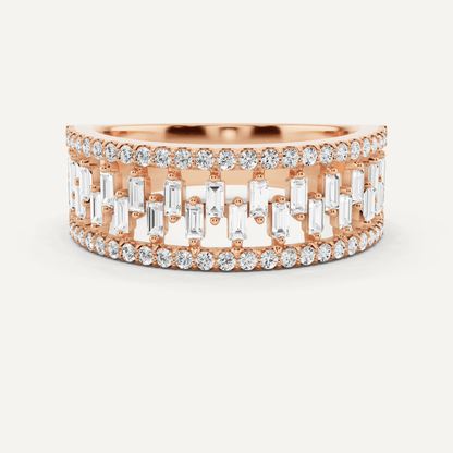 3/4 ctw Round and Baguette Diamond Bridge Wedding Band - Lotus Diamond