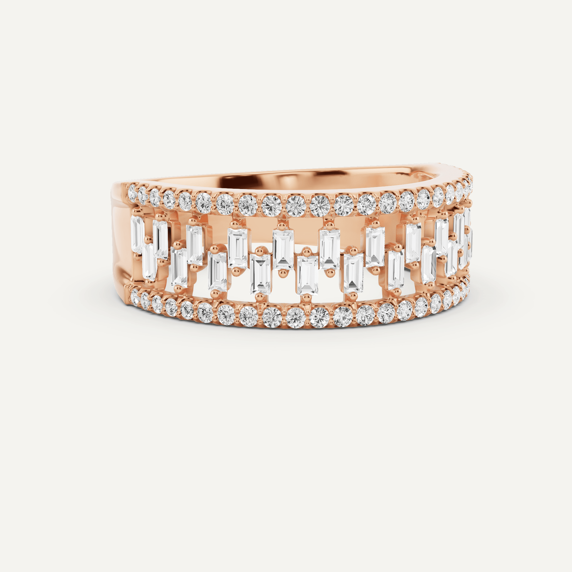 3/4 ctw Round and Baguette Diamond Bridge Wedding Band - Lotus Diamond