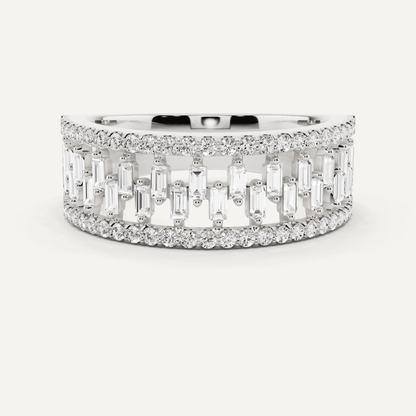 3/4 ctw Round and Baguette Diamond Bridge Wedding Band - Lotus Diamond