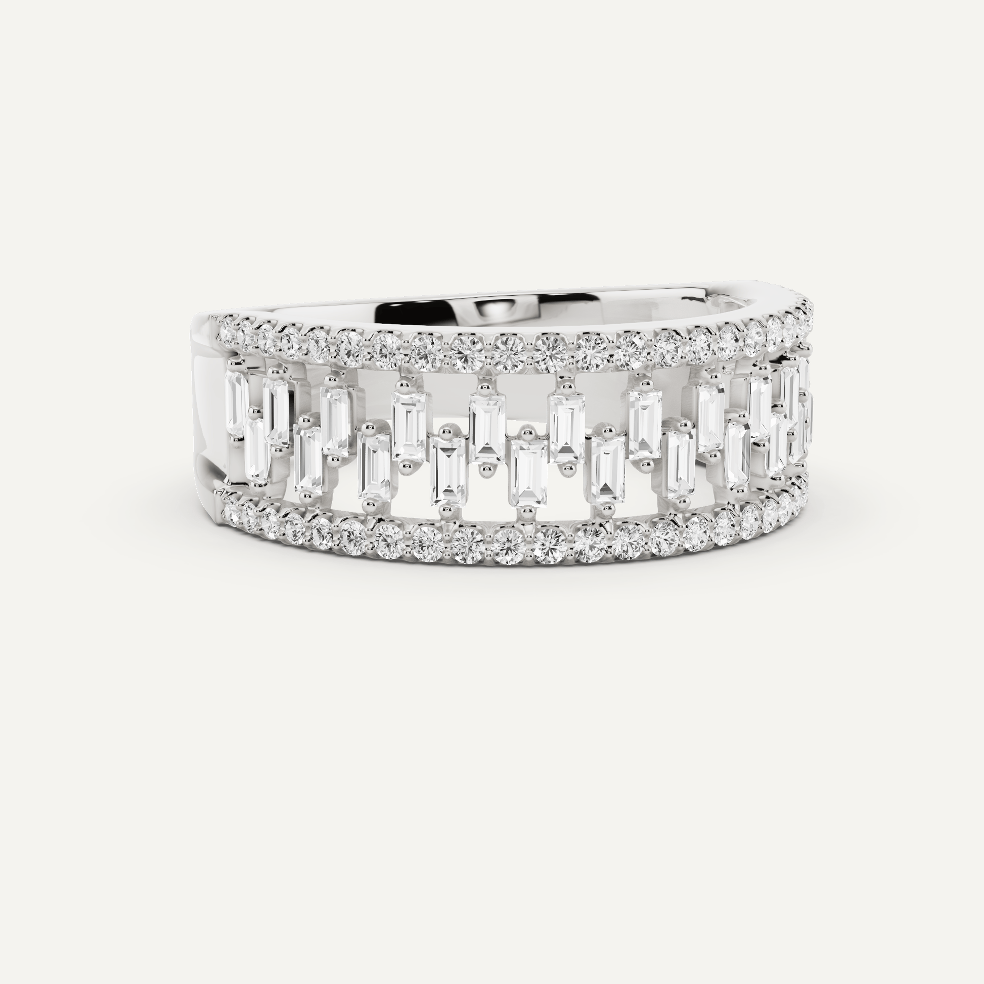 3/4 ctw Round and Baguette Diamond Bridge Wedding Band - Lotus Diamond