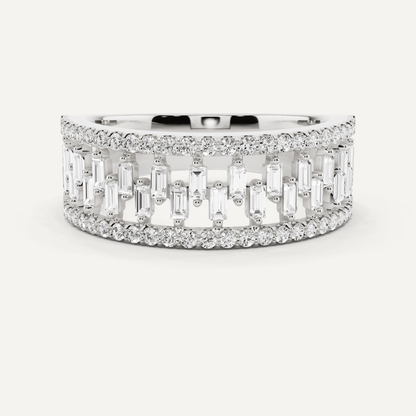 3/4 ctw Round and Baguette Diamond Bridge Wedding Band - Lotus Diamond