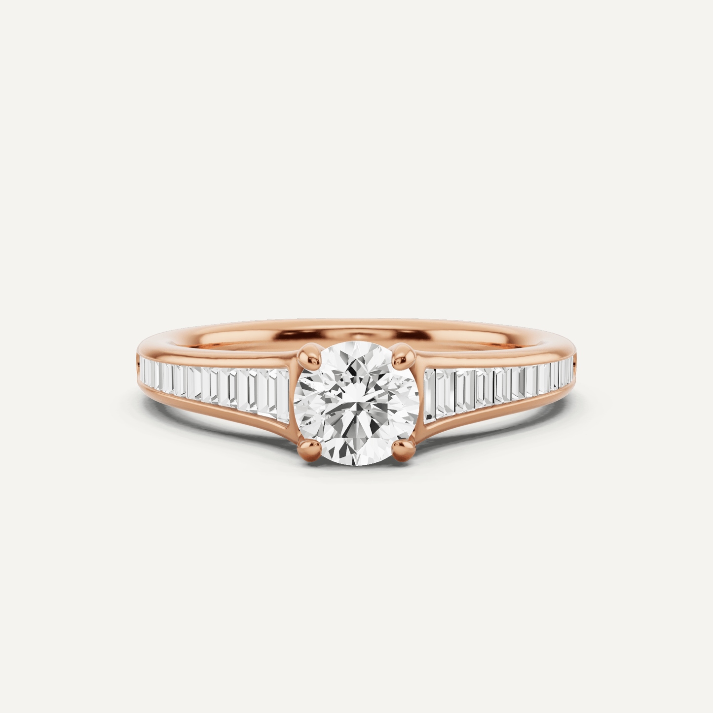 3/4 ctw Round Diamond Baguette Side Stone Engagement Ring - Lotus Diamond
