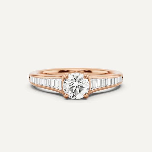 3/4 ctw Round Diamond Baguette Side Stone Engagement Ring - Lotus Diamond