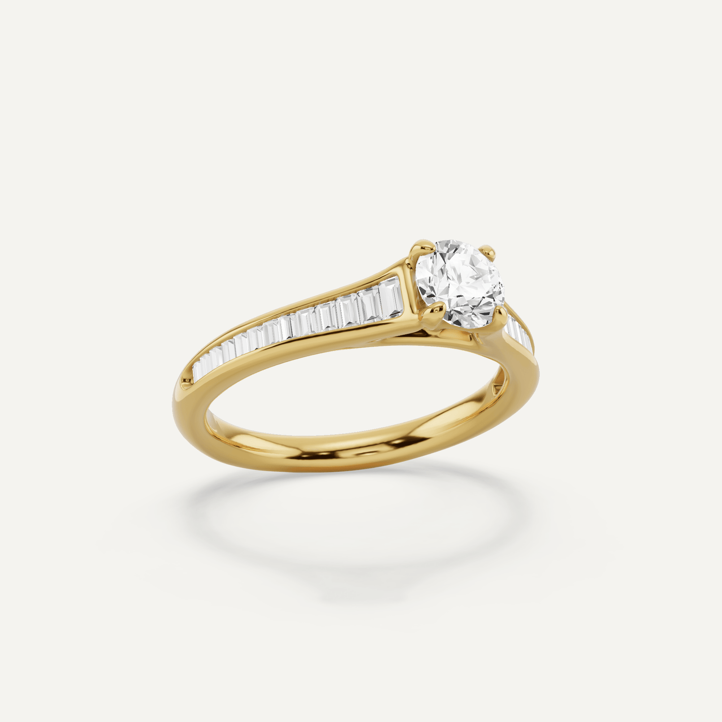 3/4 ctw Round Diamond Baguette Side Stone Engagement Ring - Lotus Diamond