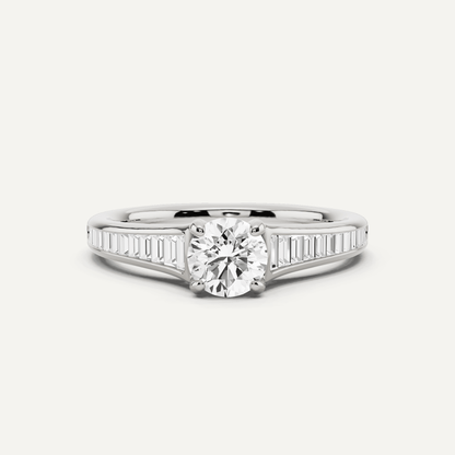 3/4 ctw Round Diamond Baguette Side Stone Engagement Ring - Lotus Diamond