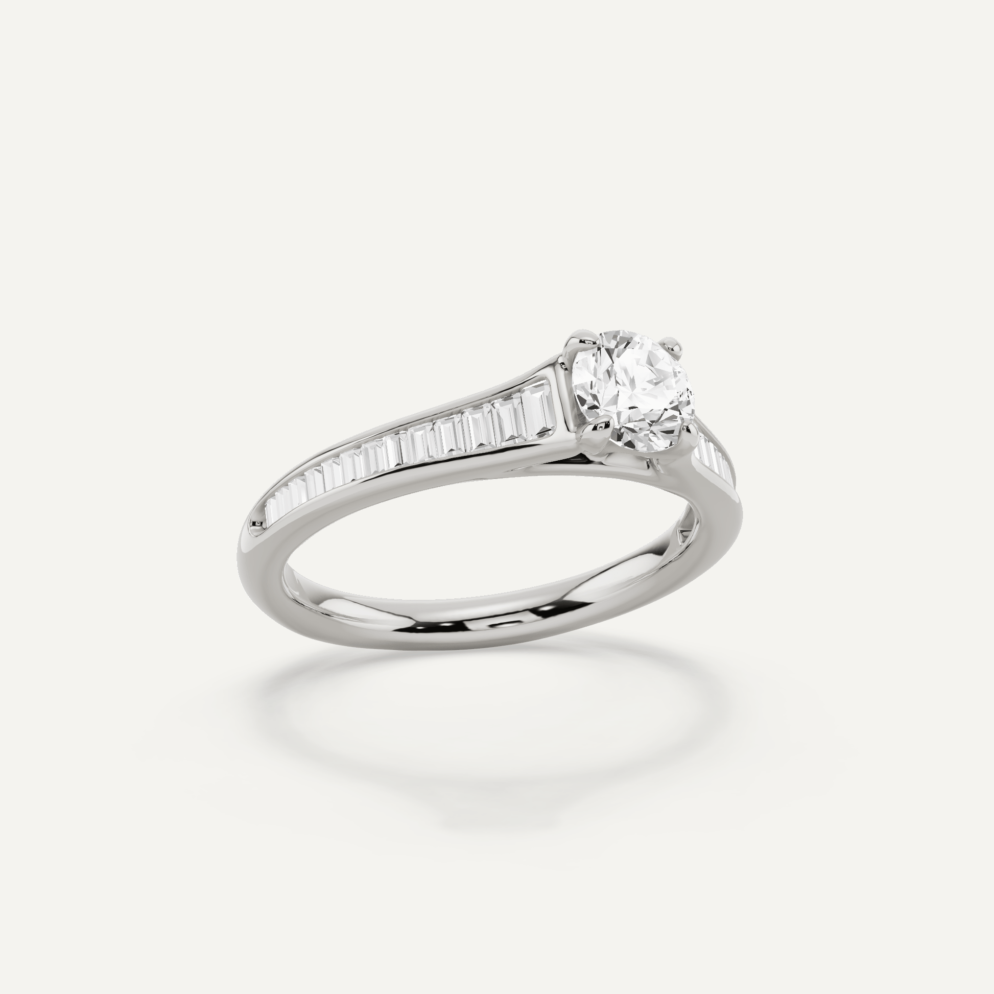 3/4 ctw Round Diamond Baguette Side Stone Engagement Ring - Lotus Diamond