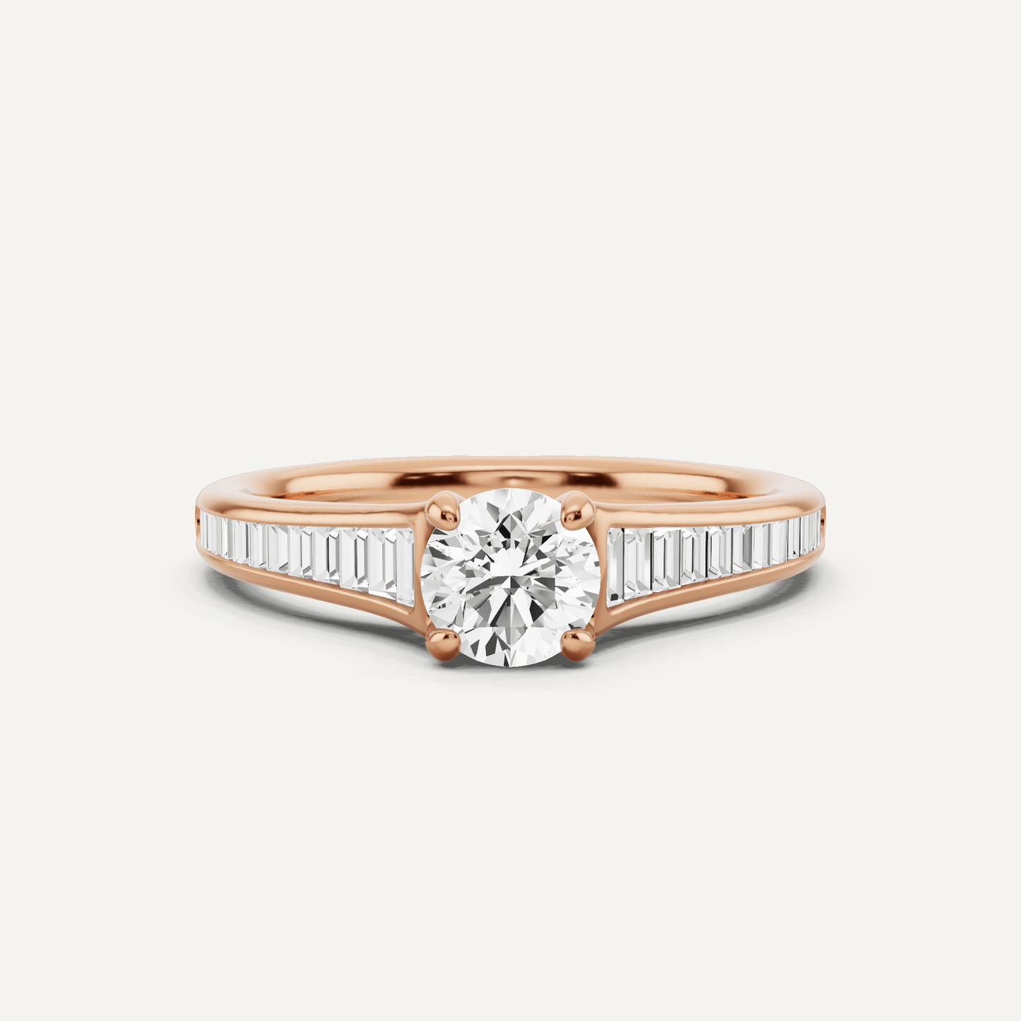 3/4 ctw Round Diamond Baguette Side Stone Engagement Ring - Lotus Diamond