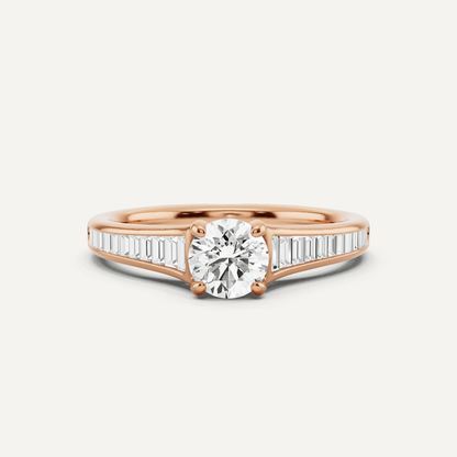 3/4 ctw Round Diamond Baguette Side Stone Engagement Ring - Lotus Diamond