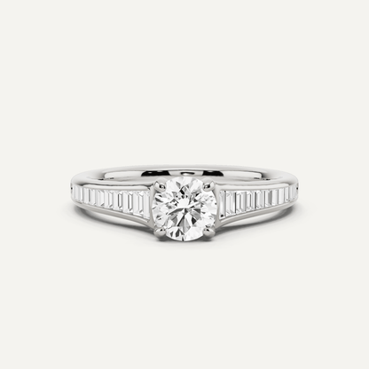 3/4 ctw Round Diamond Baguette Side Stone Engagement Ring - Lotus Diamond
