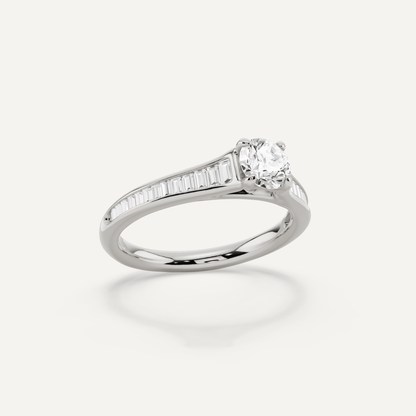 3/4 ctw Round Diamond Baguette Side Stone Engagement Ring - Lotus Diamond